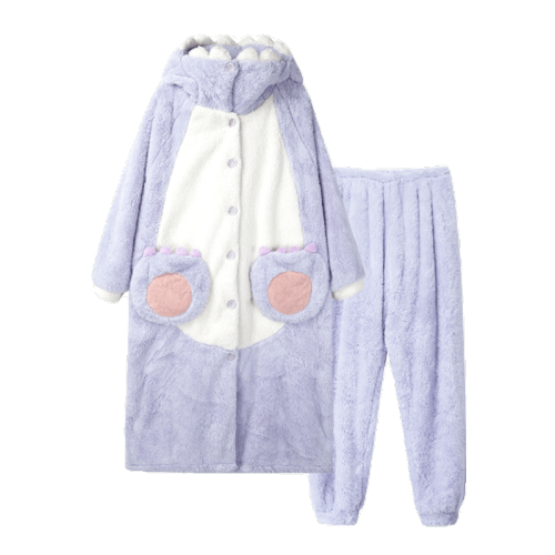 【50% OFF】Cartoon Plush Loose Hooded Pajamas Set