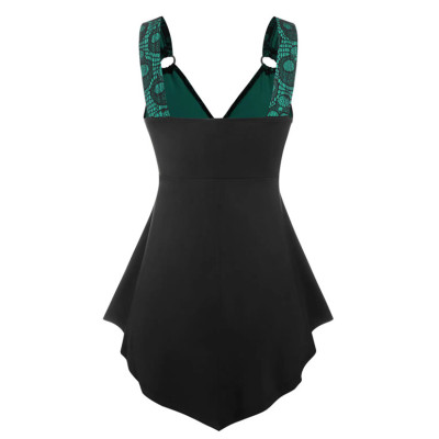 Skeleton Print V-neck Lace Irregular Dress