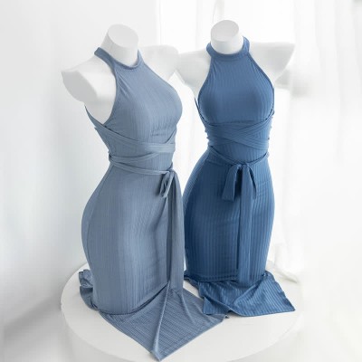 Sexy Halter Backless Lace Up Split Lingeire Dress