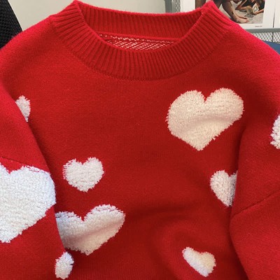 Love Heart Pattern Sweater Knit Slip Dress Two Pieces Set