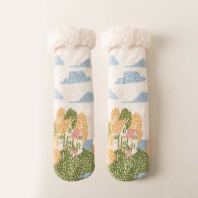 Chic Landscape Painting Print Plush Socks Warm