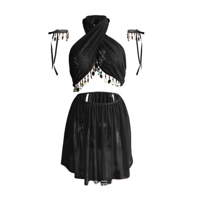 Cross Halter Sequin Backless Sexy Han Costume Lingerie Set