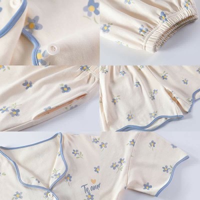 Floral Print Summer Cotton Home Pajamas Set