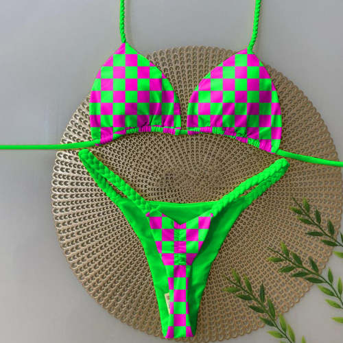 Sexy Resort Style Colorblock Plaid Bikini