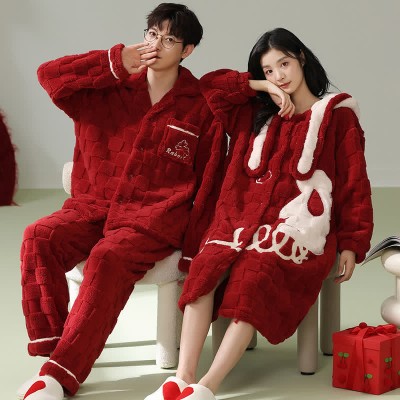 Boyfriend Girlfriend Red Cartoon Plush Pajama Set