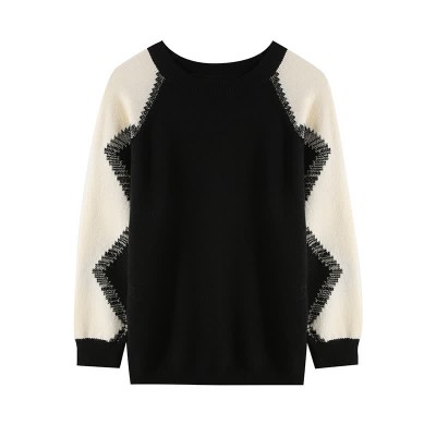 Chic Colorblock Round Collar Knit Loose Sweater