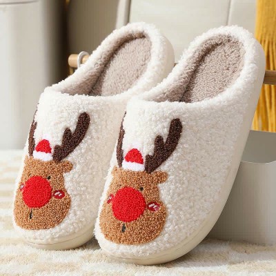 Lovely Christmas Reindeer Plush Slippers