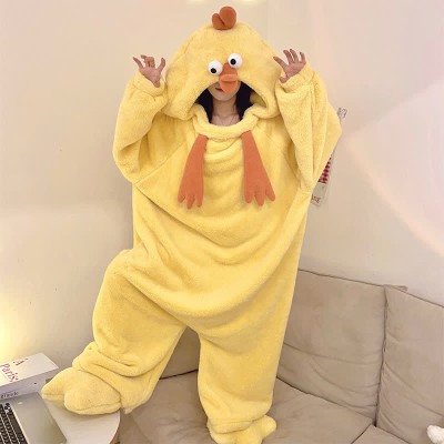 【50% OFF】Funny Cartoon Chick Plush Hooded Jumpsuit Pajamas