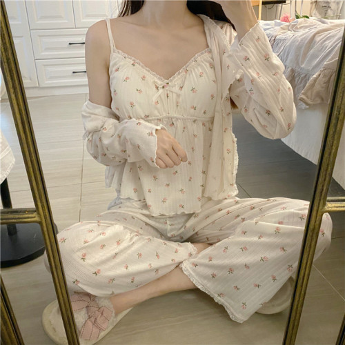 V-neck Slip Floral Print Home Pajamas Set