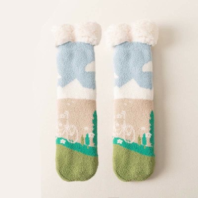 Chic Landscape Painting Print Plush Socks Warm