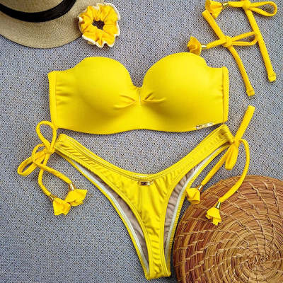 Fashion casual wrap chest solid color bikini