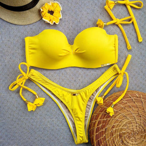 Fashion casual wrap chest solid color bikini