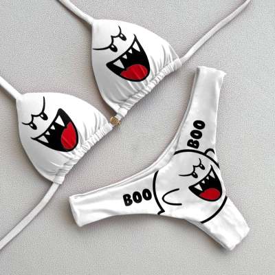 Personality funny fashion print split bikini