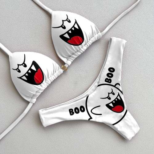 Personality funny fashion print split bikini