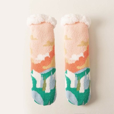 Chic Landscape Painting Print Plush Socks Warm