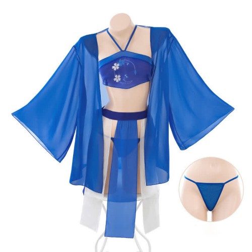 Han Costume Vintage Print See Through Split Lingerie Set