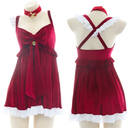 Sexy Ruffled Plush Christmas Slip Dress Lingerie