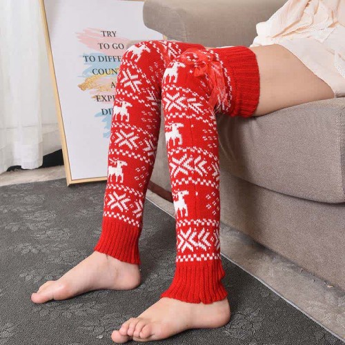 Christmas Reindeer Print Lace Leg Warmer Socks