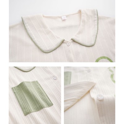 Cartoon Print Doll Collar Pajamas Seven Pieces Set With Breast Pads
