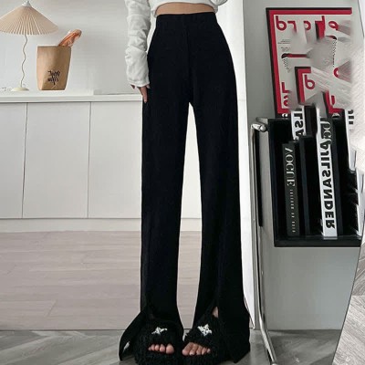 Chic Pure Color Knit Split Casual Pants