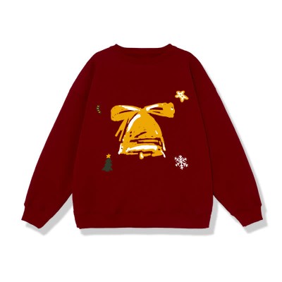 Boyfriend Girlfriend Christmas Tree Bell Print Loose Sweatshirt