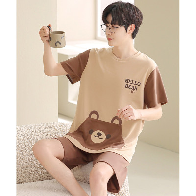 Girlfriend Boyfriend Cartoon Bear Print Colorblock Pajamas Set