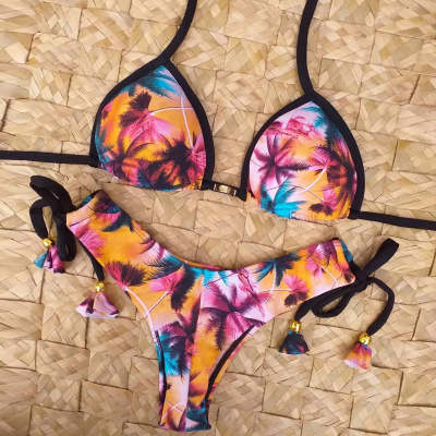 Fashionable resort style coconut suspender bikini