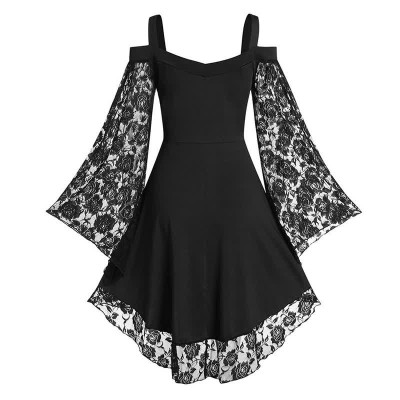 Plus Size Gothic Lace Flared Sleeve Slip Dress