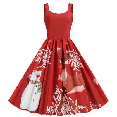 Fashion Christmas Pattern Print Slip Dress