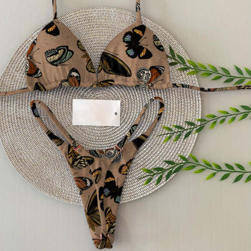 Vintage butterfly print split bikini