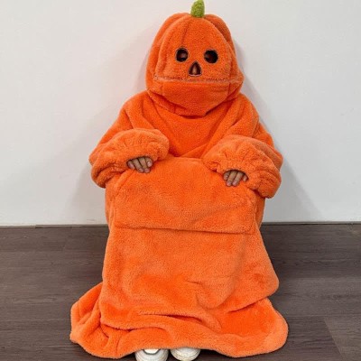 【50% OFF】Funny Pumpkin Zipper Plush Loose Hooded Pajamas Dress