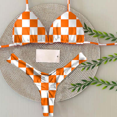 Halloween Checkerboard Print Sexy Split Bikini