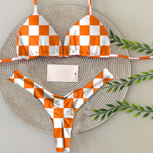 Halloween Checkerboard Print Sexy Split Bikini