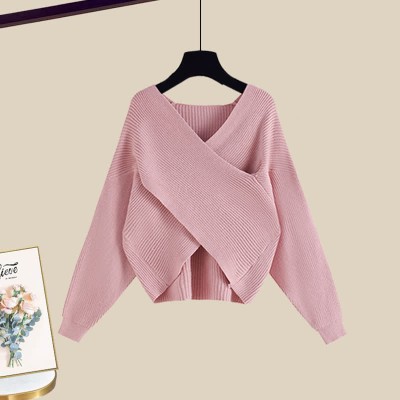 Fashion Cross Knit Sweater A-line Slip Dress