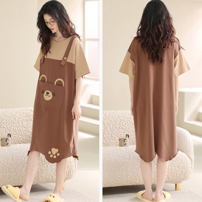 Girlfriend Boyfriend Cartoon Bear Print Colorblock Pajamas Set