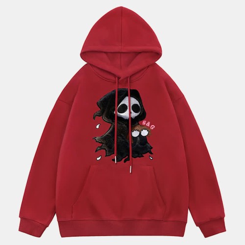 Gothic Ghost Embroidery Loose Pocketed Hoodie
