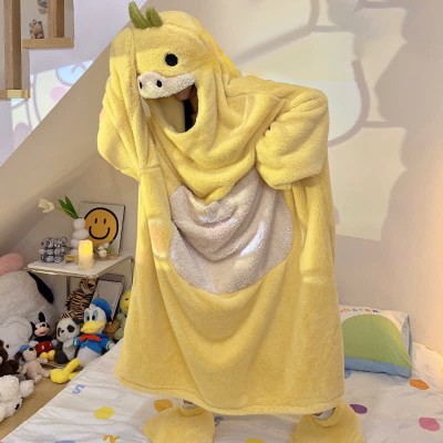【50% OFF】Funny Cartoon Duck Plush Hooded Jumpsuit Pajamas Dress