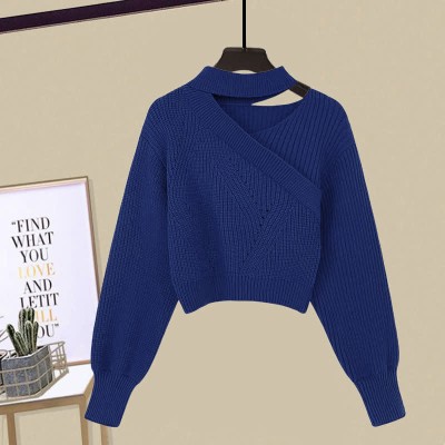 Oblique Pure Color Sweater Flouncing Slip Dress