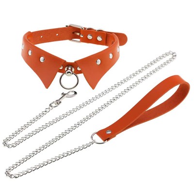 Punk Collar Design Leather Chocker With Hauling Chain