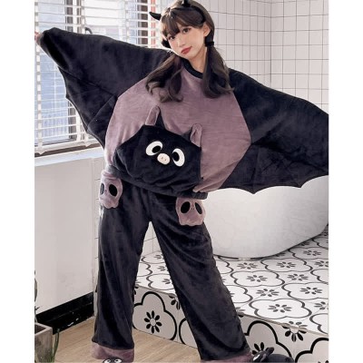 【50% OFF】Funny Cartoon Bat Plush Round Collar Pajamas Set