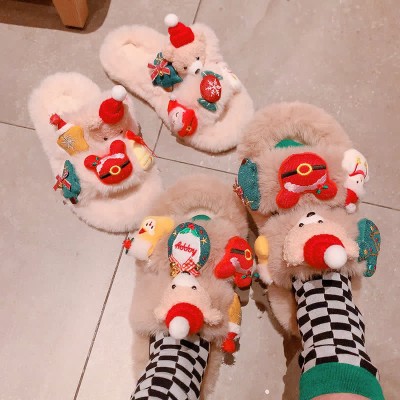 Cute Christmas Cartoon Bear Plush Slippers