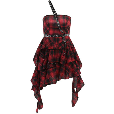 Irregular Belt Decor Off The Shoulder Lattice Dress