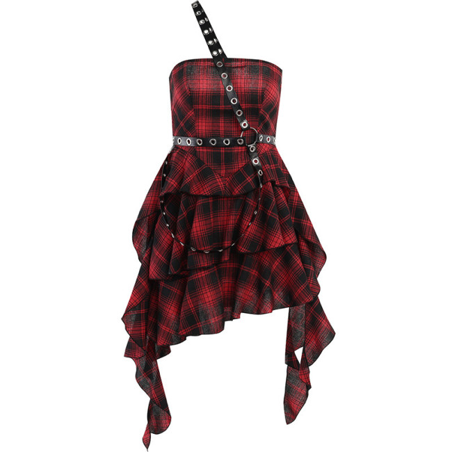 Irregular Belt Decor Off The Shoulder Lattice Dress