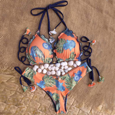 Bohemian fashion printed halterneck bikini