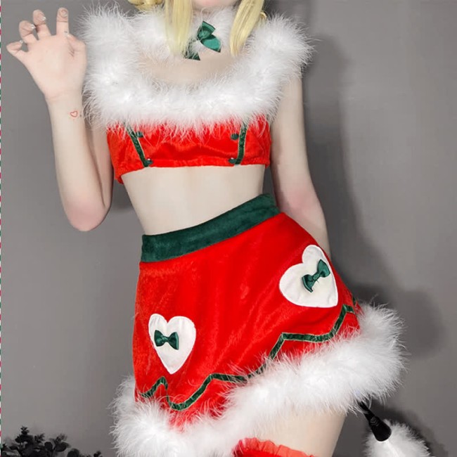Sexy Fluffy Christmas Lingerie Stockings Set