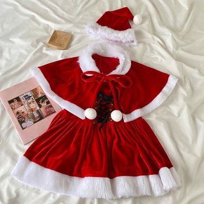 Off The Shoulder Lace Up Plush Christmas Dress With Cloak