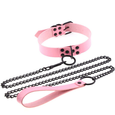 Dark Leather Collar With Chain Fashion Chocker