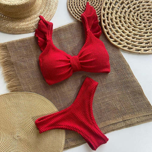 Fashion fungus side solid color split sexy bikini