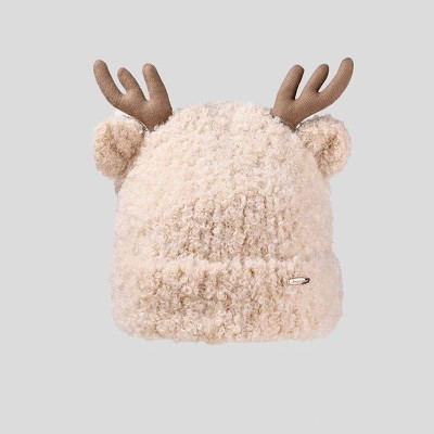 Cute Cartoon Bear Ears Deer Antler Knit Plush Hat