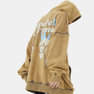 Skull Letter Embroidery Vintage Casual Hoodie